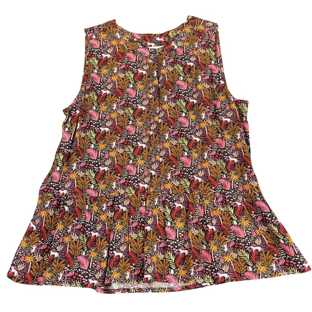 LOFT Womens M Pink‎ Red Jungle Print Sleeveless Peplum Button Front Blouse Boho